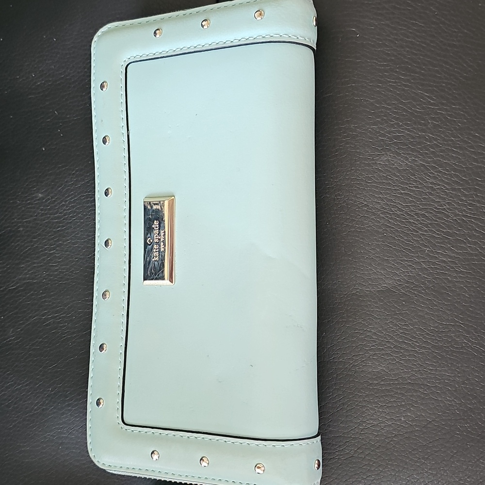 Kate Spade Mint Green Wallet with Silver Studs